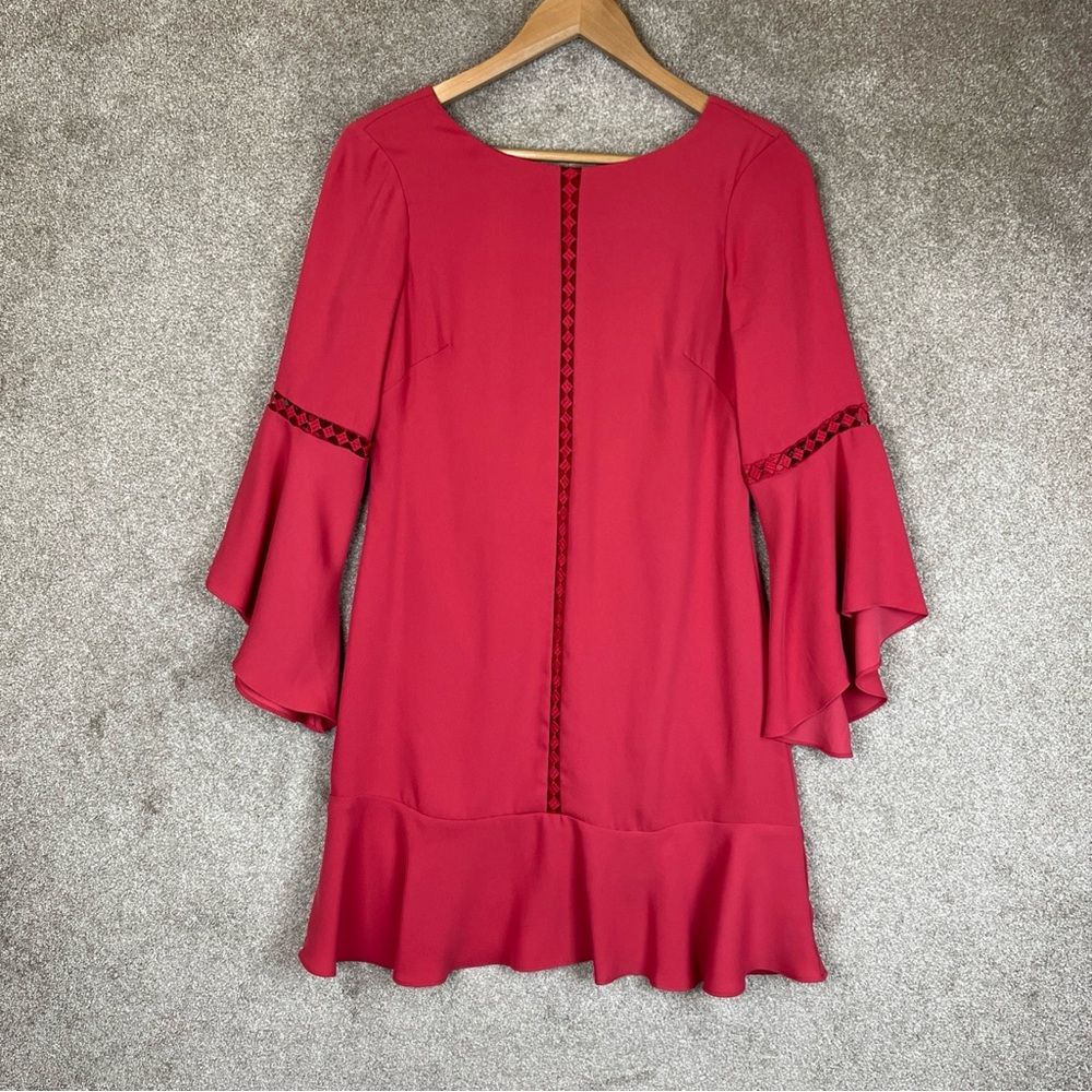 White House Black Market Dress Womens 0 Pink Flare Sleeve Back Zip Shift- 2949*